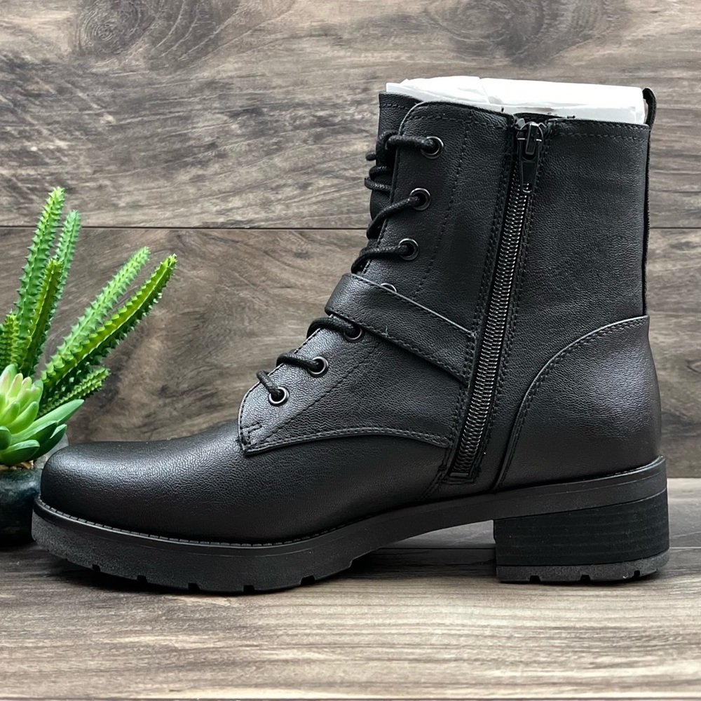 NIB Soul Naturalizer Quartz Black Leather Lace Up Zip Ankle Combat Boots 8M - Picture 7 of 12